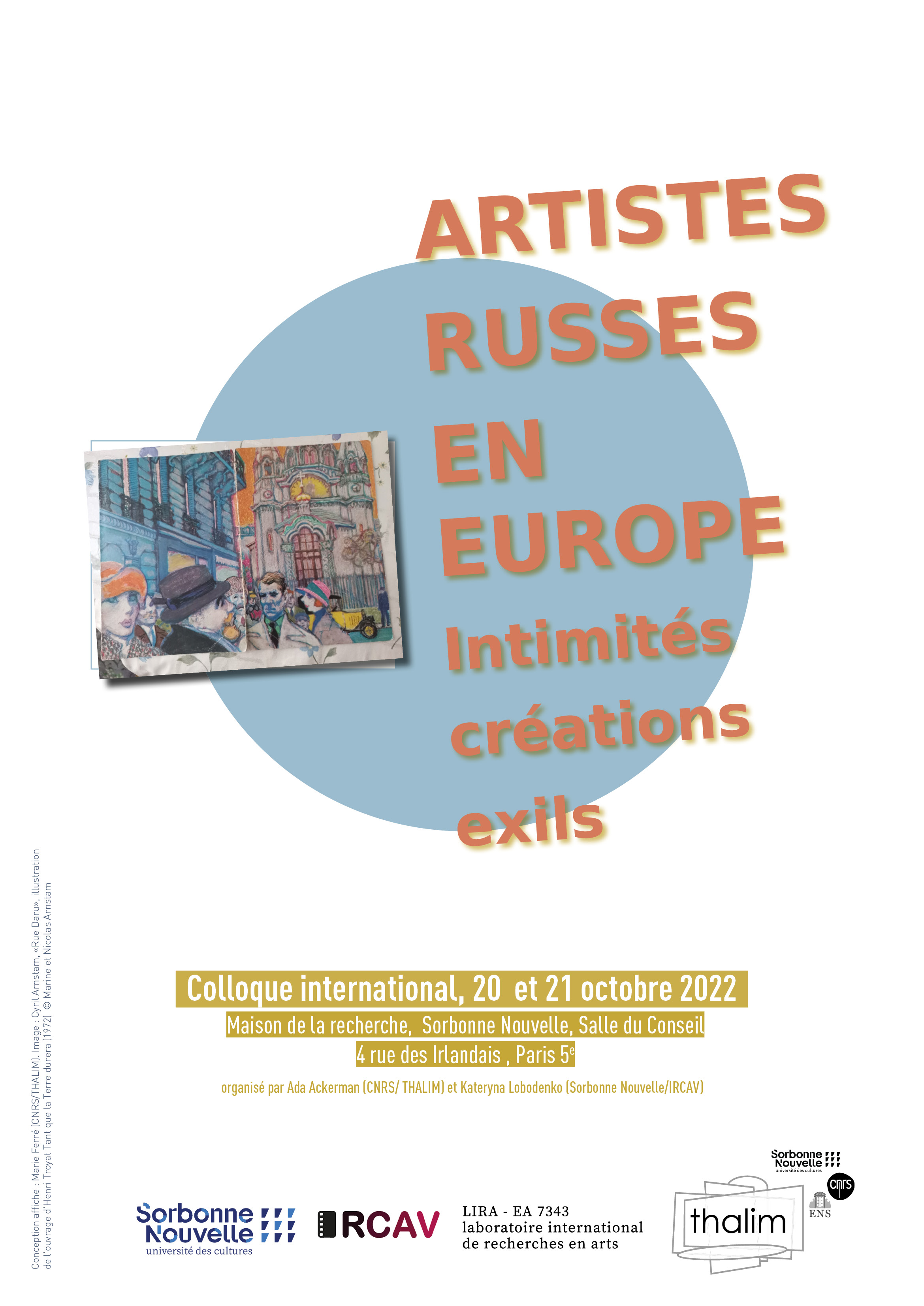 Affiche. Artistes russes en Europe. Intimités, créations, exils. Organisé par Ada Ackerman et Kateryna Lobodenko. 2022-10-20